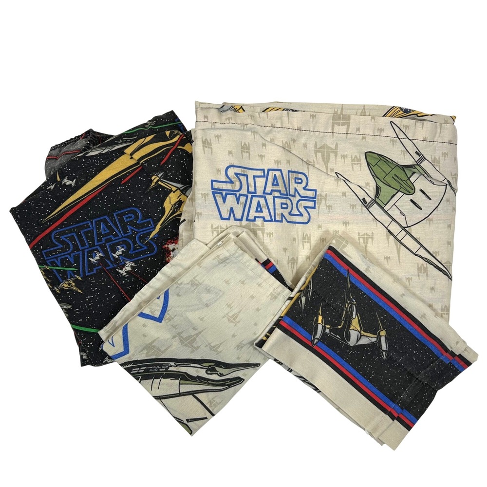 Vintage Star Wars Episode I Twin Sheet set 2 Pillowcases Rainbow Linens
